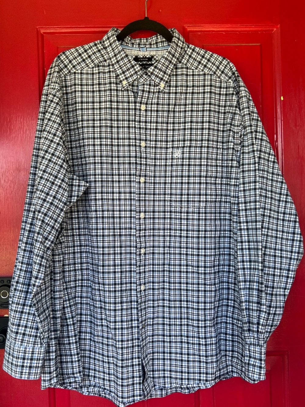 Men's Ariat XXL Pro Series Stretch Long Sleeve Button Up Shirt Blue Black